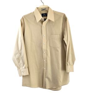 Stafford Shirt Mens 16.5 32 Tan Broadcloth Wrinkle-Free Long Sleeve Button Down